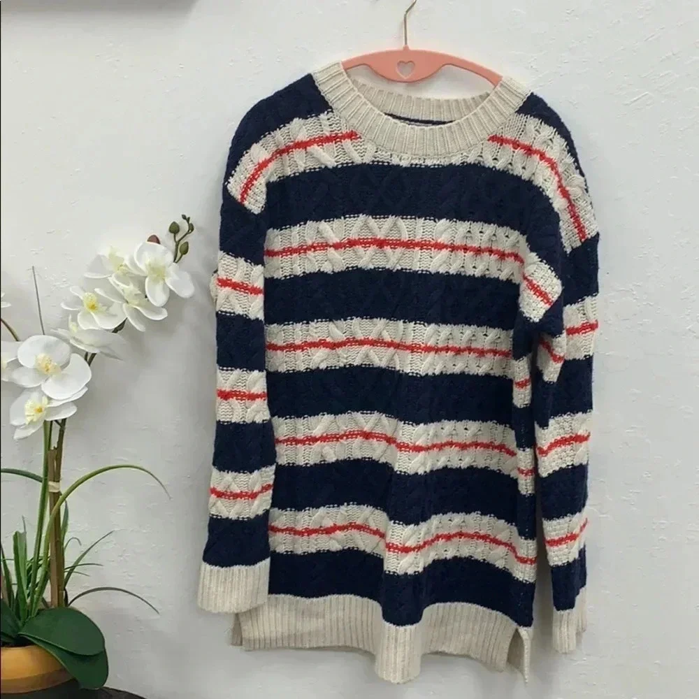J. Crew Stripe Cable Knit Tunic Sweater Size Medium